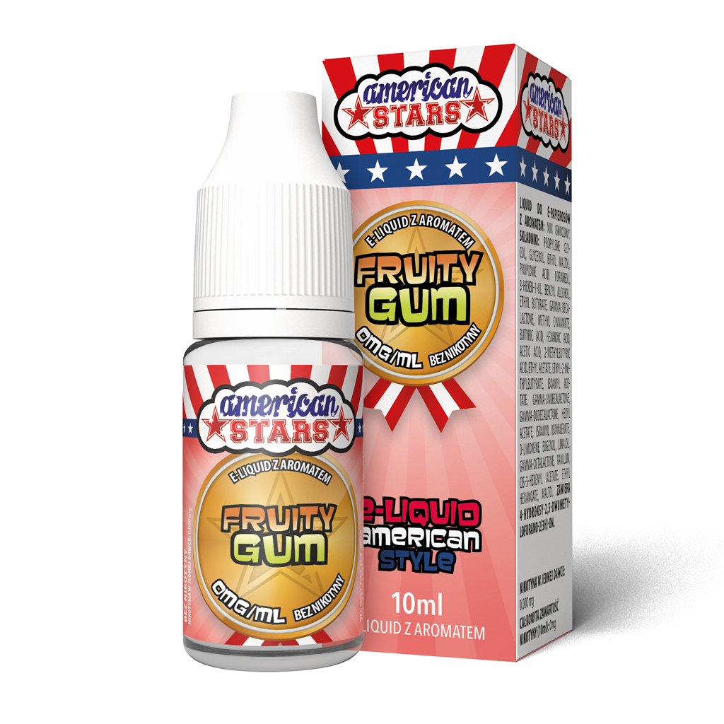 e-liquid w butelce 10ml z kartonikiem marki american stars o smaku fruity gum