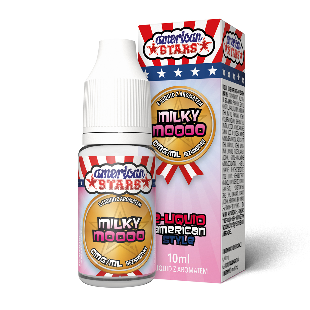 e-liquid w butelce 10ml z kartonikiem marki american stars o smaku milky moooo
