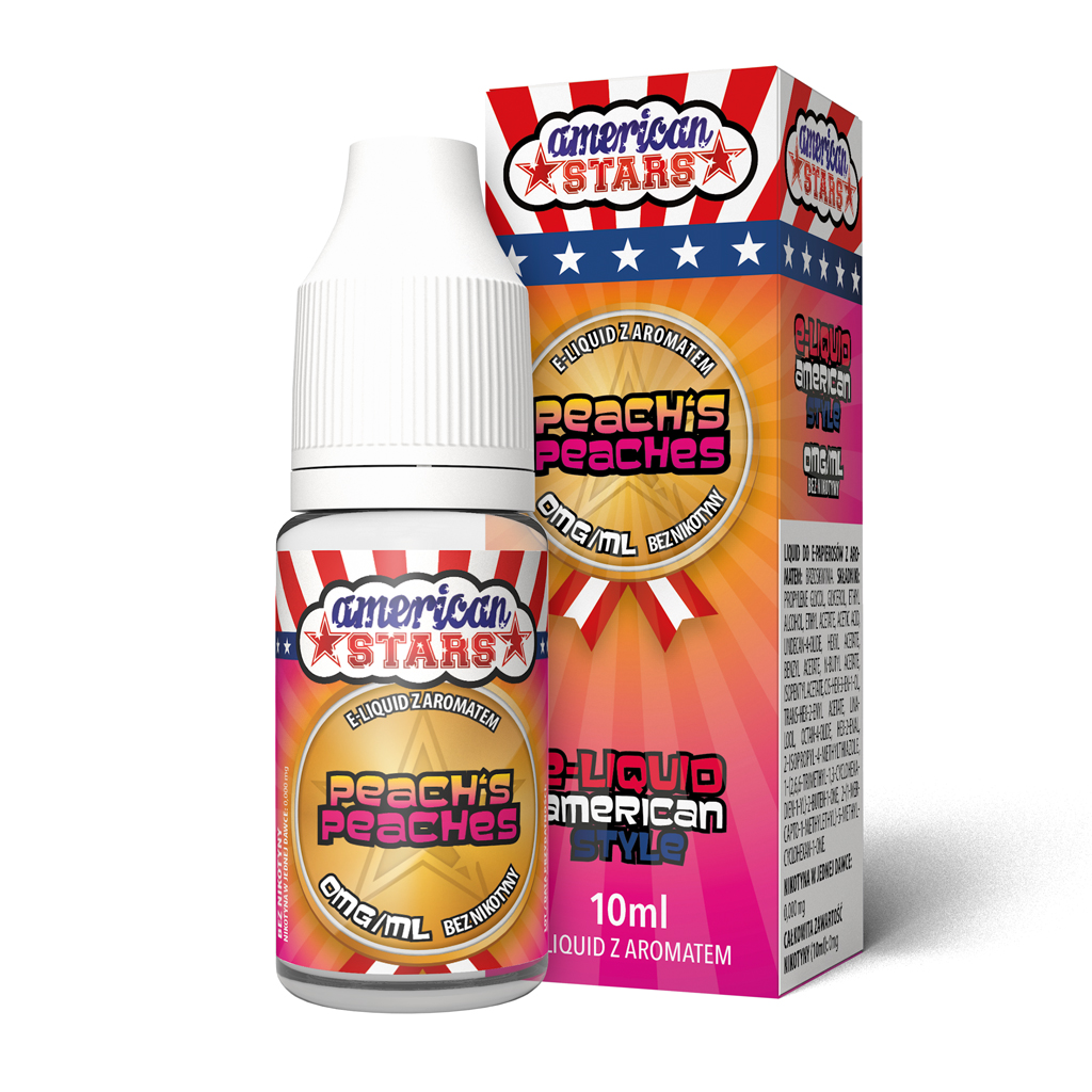 e-liquid w butelce 10ml z kartonikiem marki american stars o smaku peach peaches