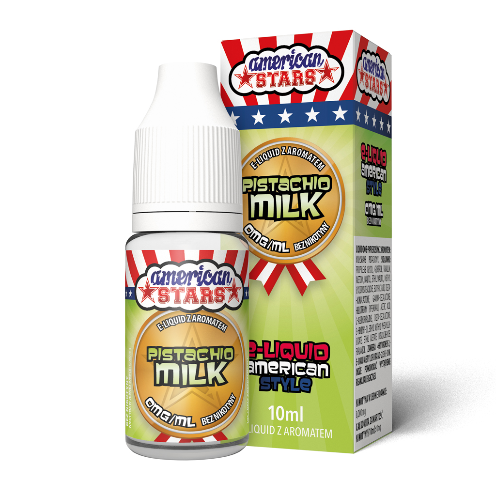 e-liquid w butelce 10ml z kartonikiem marki american stars o smaku pistachio milk