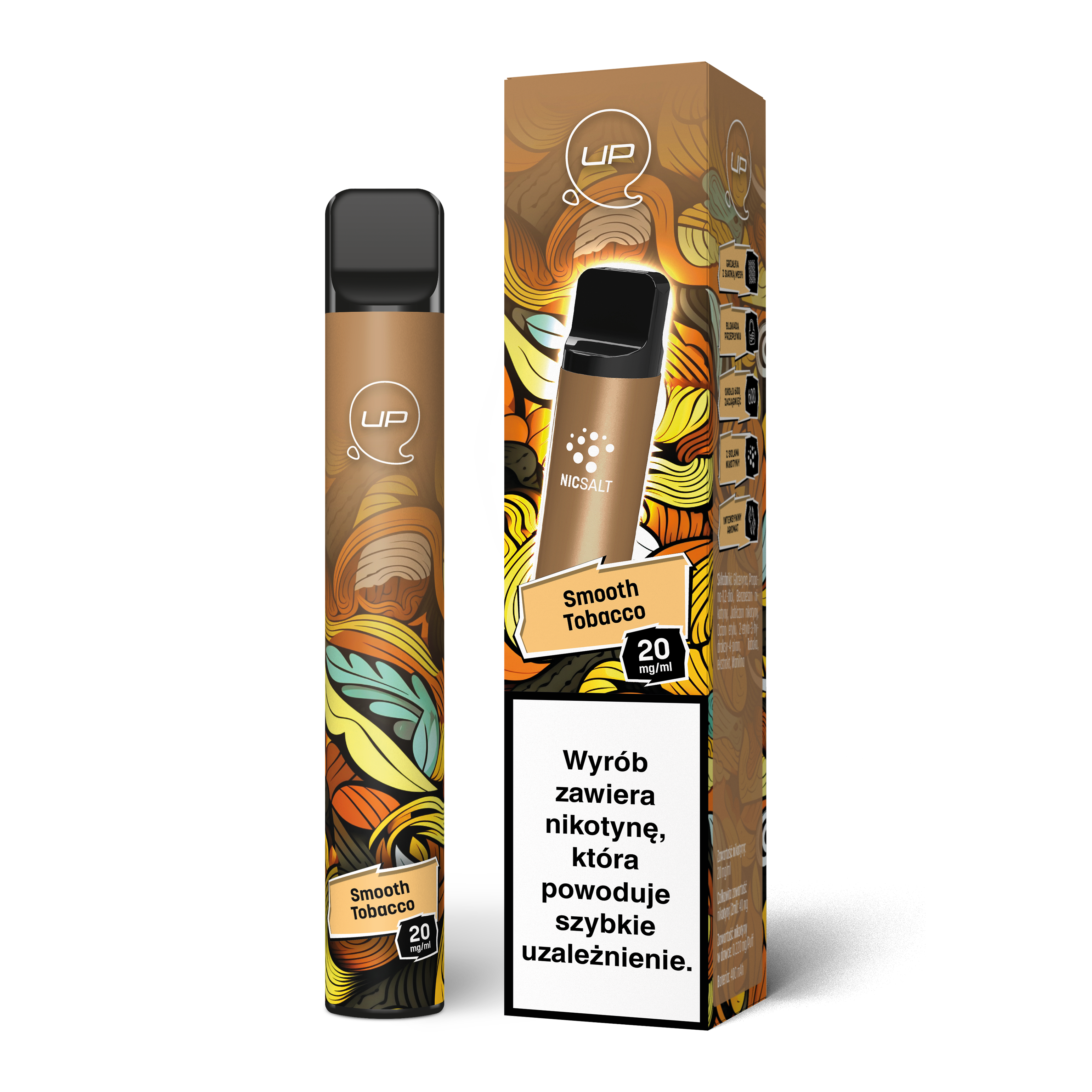 papieros jednorazowy marki up z kartonikiem o smaku smooth tobacco